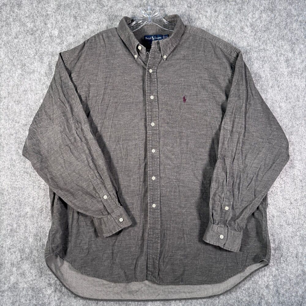 Polo Ralph Lauren Blake Corduroy Shirt Mens XXL Gray Long Sleeve Casual Office